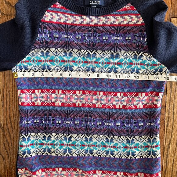Chaps Fair Isle Crewneck Raglan Sweater Blue Pink Purple Aztec Geometric Small - Picture 5 of 8